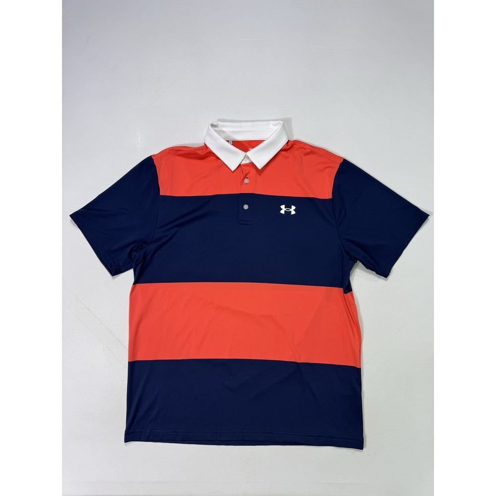 Under Armour Playoff Polo Shirt Mens Large L Blue Orange Striped Golf Athletic
